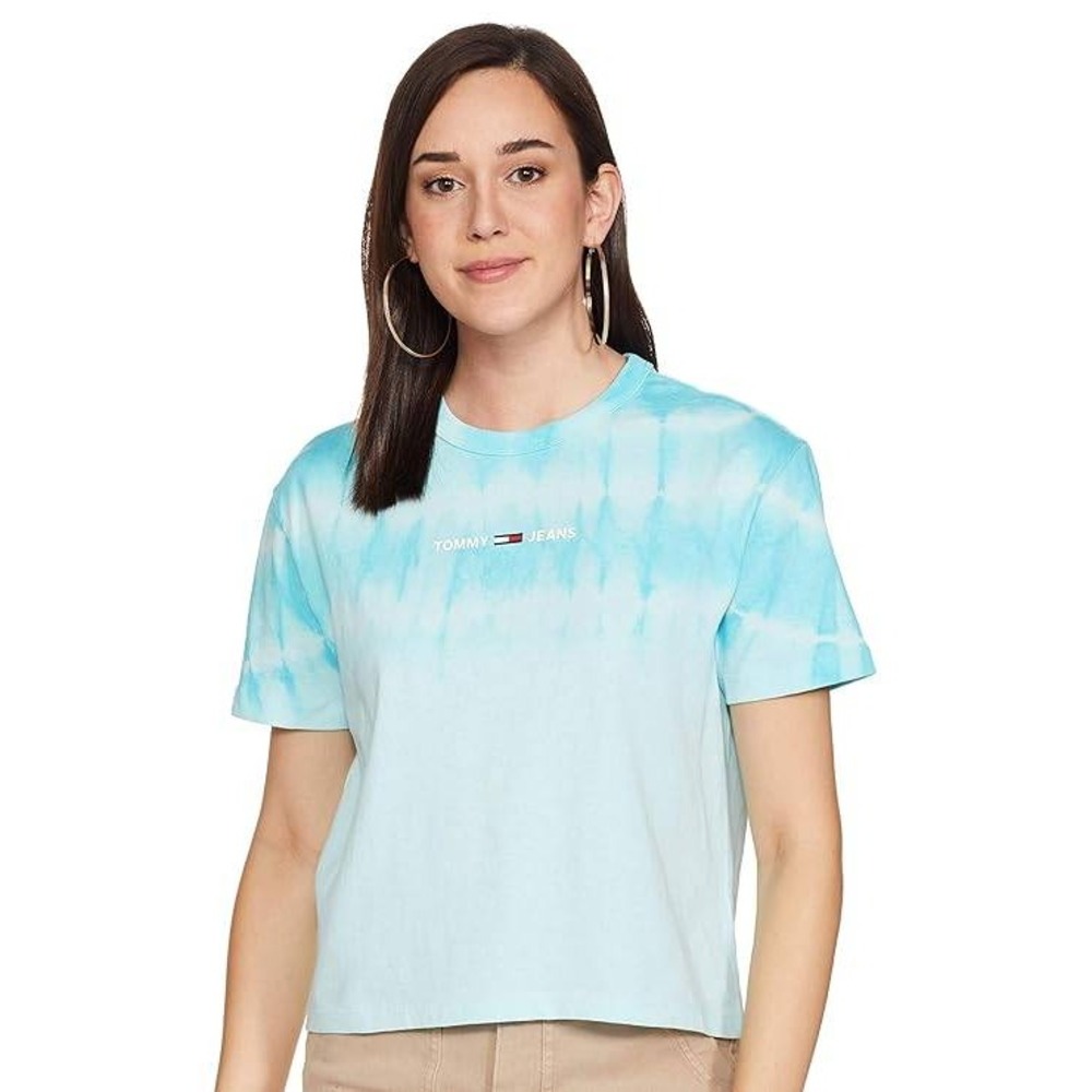 Tommy Jeans Tie Dye T-Shirt Mens Medium Blue White Embroidered Logo Tee